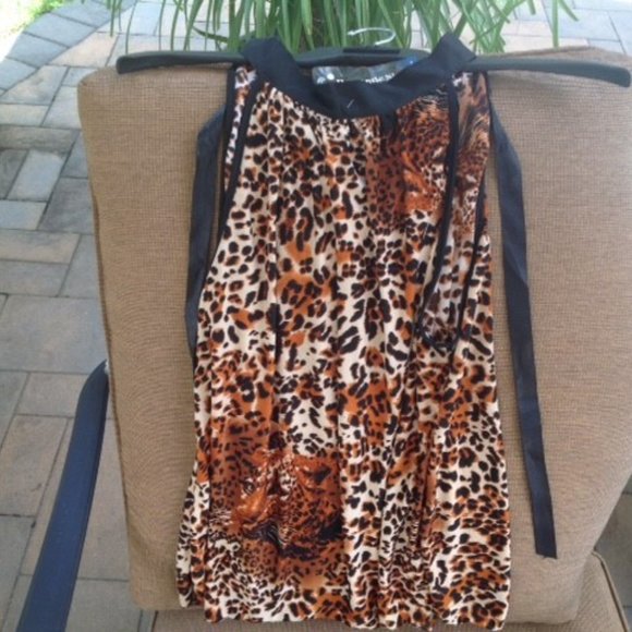 NWT LEOPARD OFF SHOULDER Brown BLOUSE Romantic M - Picture 1 of 4